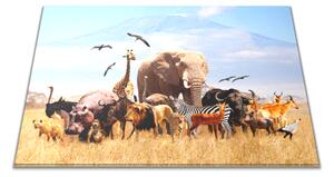 Skleněné prkénko skupina afrických zvířat pod Klilimajaro - 30x20cm