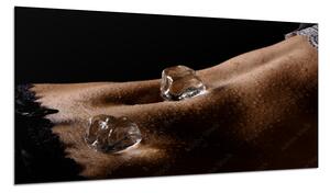 Obraz skleněný břicho s kapkami vody a kostky ledu - 30 x 60 cm
