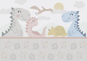 Postershop Fototapeta vliesová: Dětská tapeta veselí dinosauři - 254x184 cm