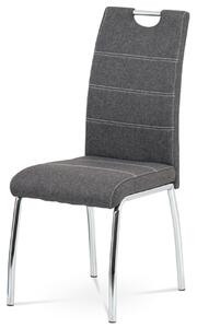 Jídelní židle, potah šedá látka, bílé prošití, kovová 4nohá chromovaná podnož HC-485 GREY2