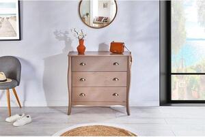 Barokní komoda se třemi zásuvkami v barvě taupe – elegantní nábytek do ložnice nebo obývacího pokoje