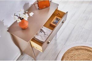 Barokní komoda se třemi zásuvkami v barvě taupe – elegantní nábytek do ložnice nebo obývacího pokoje