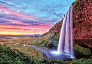Postershop Fototapeta vliesová: Seljalandsfoss Vodopád Při Západu Slunce, Island - 416x254 cm