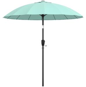 Outsunny kulatý zahradní slunečník 2 m — naklápěcí středová tyč, otevírání klikou, 16 sklolaminátových žeber, polyester 180 g/m², UPF30+, tyrkysový |