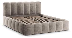 Světle hnědá čalouněná dvoulůžková postel s úložným prostorem a roštem 200x200 cm Lupine – Micadoni Home