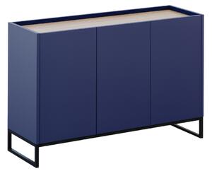 Modrá lakovaná komoda Windsor & Co Helene 120 x 40 cm s dubovým dekorem
