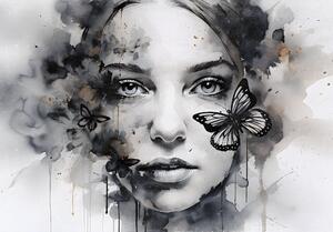 Postershop Fototapeta vliesová: Art watercolour woman butterfly (1) - 152,5x104 cm