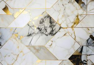 Postershop Fototapeta vliesová: Imitation marble gold geometry - 208x146 cm