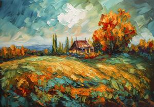 Postershop Fototapeta vliesová: Lanscape oil-colour painting nature - 208x146 cm
