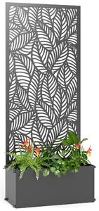 Outsunny kovový truhlík s mřížkou — vyvýšený záhon se zástěnou pro soukromí, listový vzor, 45 × 21,5 × 110 cm | Aosom