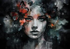 Postershop Fototapeta vliesová: Art watercolour woman butterfly - 208x146 cm