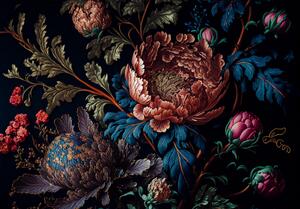 Postershop Fototapeta vliesová: Flowers peonies painting leaves - 208x146 cm