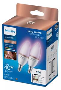 SADA 2x LED RGB Stmívatelná žárovka Philips SMART C37 E14/4,9W/230V 2200-6500K