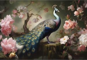 Postershop Fototapeta vliesová: Art Abstract Branches Flowers Birds Peacocks - 208x146 cm