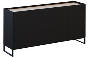 Černá lakovaná komoda Windsor & Co Helene 160 x 40 cm s dubovým dekorem