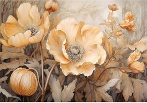 Postershop Fototapeta vliesová: Art Nature Beige Big Flowers - 208x146 cm