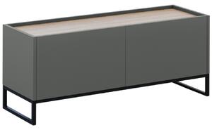 Tmavě šedý lakovaný TV stolek Windsor & Co Helene 120 x 40 cm s dubovým dekorem