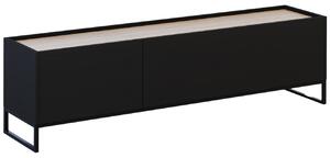Černý lakovaný TV stolek Windsor & Co Helene 180 x 40 cm s dubovým dekorem