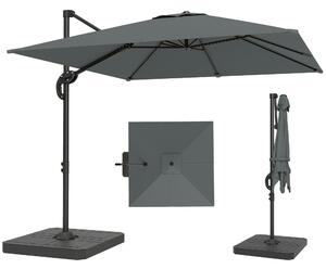 Outsunny hliníkový boční slunečník Ø244 cm s klikou, náplňovými zátěžemi, voděodolný, otočný 360°, nastavitelný – tmavě šedý | Aosom