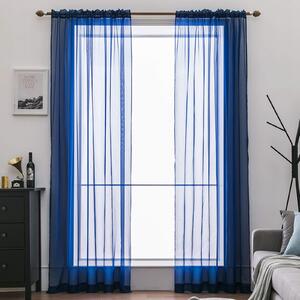 Panelen – Sada 2 kusů – Čistá barva – Průhledné závěsy – Hladká textura – Elegantní – Obývací pokoj – Tmavě modrá – S poutky pro tyč