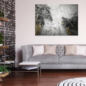 Postershop Obraz na plátně: Structure leaves concrete wall (1) - 100x75 cm