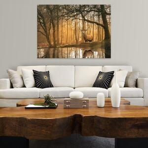 Postershop Obraz na plátně: Lanscape nature forest deer - 100x75 cm