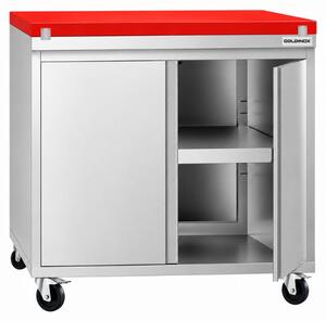 Nízký nerezový stolek 800x600 mm na kolečkách s červenou pracovní deskou PREMIUM – GOLDINOX