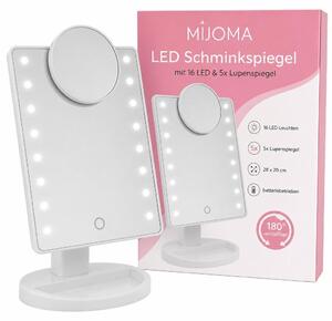 Kosmetické zrcadlo s 16 LED diodami - Zrcadlo s lupou, 5x zvětšení - Flexibilní nastavení - Rozměry 28 x 20 cm - Bílá barva