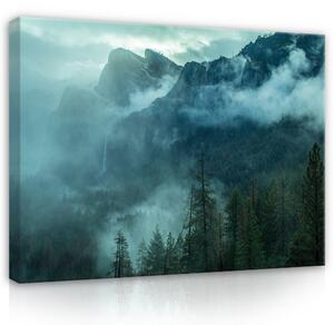 Postershop Obraz na plátně: Landscape mountain forest fog - 100x75 cm