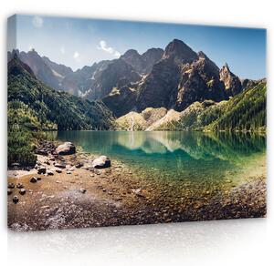 Postershop Obraz na plátně: Landscape mountain lake pines - 100x75 cm