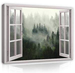 Postershop Obraz na plátně: Window - forest in the fog - 80x60 cm