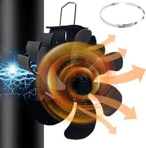 Ventilátor s 6 lopatkami, poháněný teplem – bez elektrického napájení – ekologický – určený pro instalaci na komín – vhodný pro kamna na dřevo