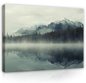 Postershop Obraz na plátně: Nature Mountains Forest in Fog - 100x75 cm