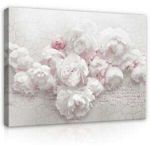 Postershop Obraz na plátně: Nature Flowers White Peonies Bricks - 100x75 cm