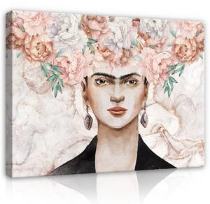 Postershop Obraz na plátně: Art Frida Kahlo Pink Peonies - 80x60 cm