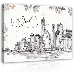 Postershop Obraz na plátně: City New York Drawing Leaves - 100x75 cm