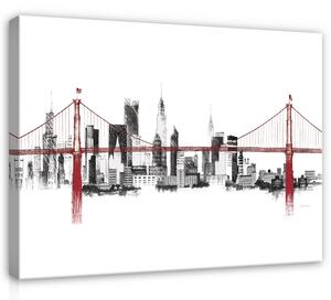 Postershop Obraz na plátně: City Bridge Drawing - 100x75 cm