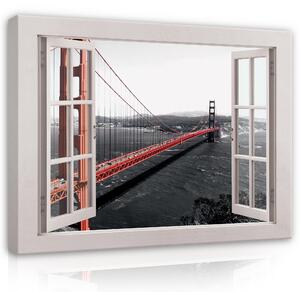 Postershop Obraz na plátně: Window view 3D bridge - 80x60 cm