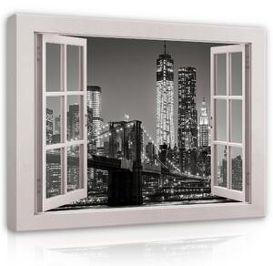 Postershop Obraz na plátně: View window B&W city - 80x60 cm