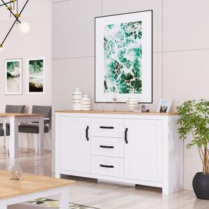 Homestyle4u komoda píborník dub matný bílé dřevo masiv skíka se zásuvkami highboard píborník