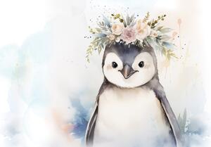 Postershop Fototapeta vliesová: For Kids Watercolor Penguin - 208x146 cm