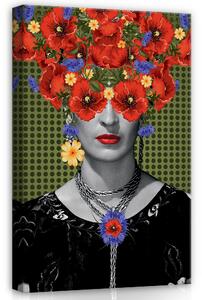 Postershop Obraz na plátně: Art Frida Kahlo Flowers Kitschy Pop Art - 80x60 cm