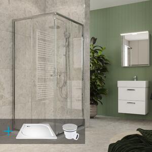 Mereo, Mereo Kora Lite sprchový set: sprchový kout 80x80x185cm, chrom ALU, čiré sklo, 80 cm, vanička, sifon, MER-CK34133ZM