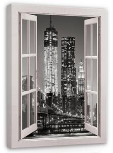 Postershop Obraz na plátně: View window B&W city - 80x60 cm