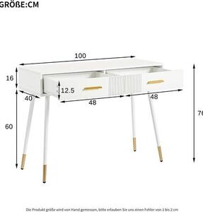 Kosmetický stolek – Toaletní stolek – Úložný prostor – Dvě zásuvky – 100x76x40 cm – Bílá barva