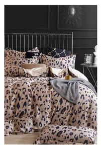 Hnědé prodloužené čtyřdílné bavlněné povlečení na dvoulůžko s prostěradlem 200x220 cm Leopard – Mila Home