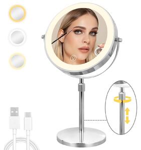 Zrcadlo s osvětlením a zvětšením 8 palců - 1x/10x - nabíjení přes USB - stříbrné
