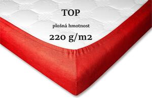 Kvalitní froté prostěradlo červené barvy. Froté prostěradla jsou napínací, opatřena gumou v tunýlku. K výrobě těchto prostěradel je používána kvalitní froté tkanina s vysokou gramáží 220 g/m2. Rozměr prostěradla je 70x140x10 cm