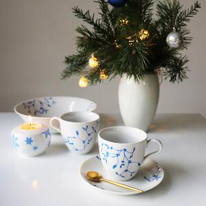 Vánoční šálek s podšálkem na čaj, nebo kávu- modré jmelí