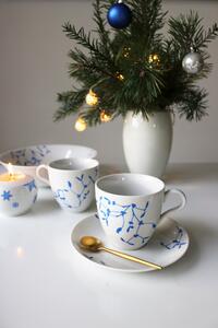 Vánoční šálek s podšálkem na čaj, nebo kávu- modré jmelí